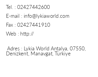 Lykia World Antalya iletiim bilgileri